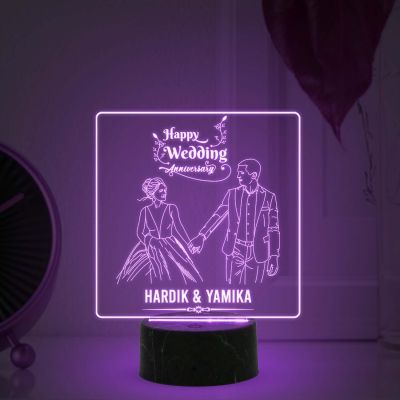 Personalized Happy Wedding Anniversary Night Lamp with Warm White Light Customized with Names Anniversary Gifts for Couple